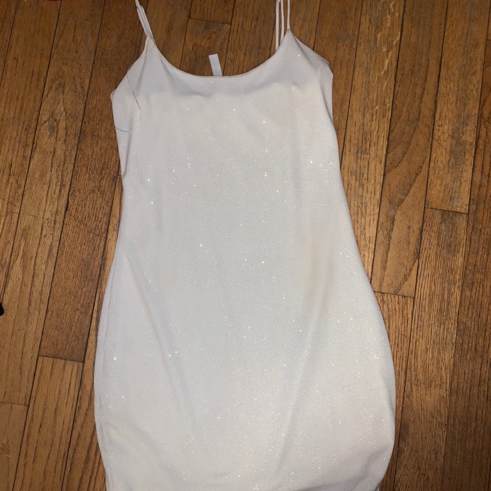 SPARKLY WHITE LUCY IN THE SKY MINI BODYCON DRESS
